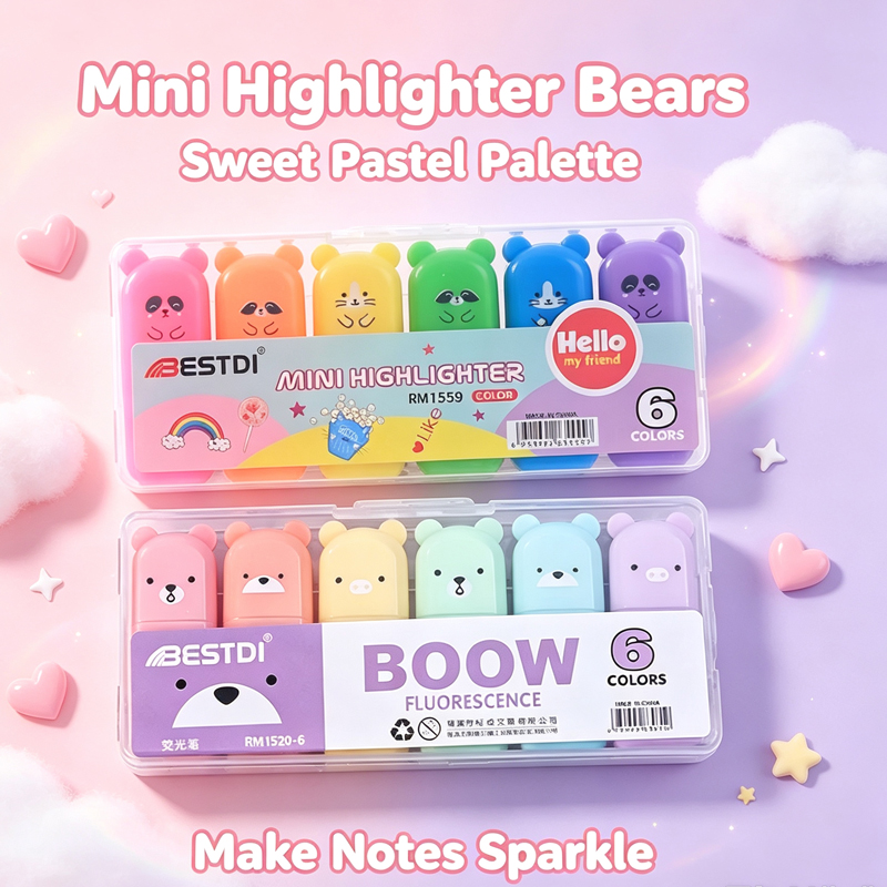 Kawaii Ayı Desenli Fosforlu Ka - Pastel Highlighter Set Double Ended incelemesi ve fiyatı
